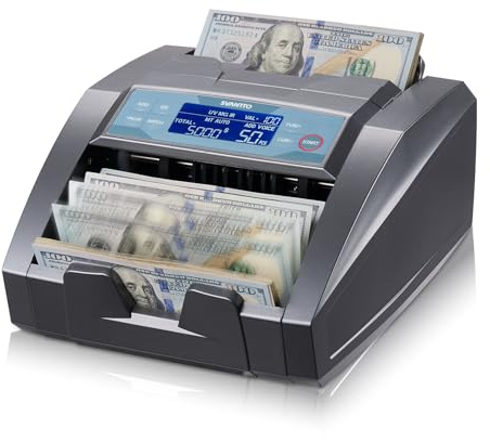 SVANTTO BC009 - Máquina contadora de dinero con contador de valor, MT/UV/MG/IR/DD/DBL/HLF/CHN detección de billetes de dólares/euros, contador de efectivo modo añadido/lote, 1.000 notas/min