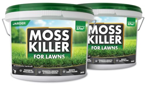 Jarder Moss Killer for Lawns 2 x 3kg Buckets - Iron Sulphate Lawn Feed and Treatment - Boosts Grass Growth and Colour - Nitrogen Rich Lawn Fertiliser Granules