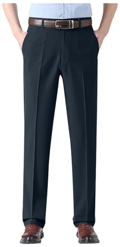 Pantalón de Traje para Hombre 2026 Negro Vestir Corte Recto Primavera Verano con Pliegues y Bolsillos Usar en Oficina, Trabajo, Camarero, Dependiente Tienda