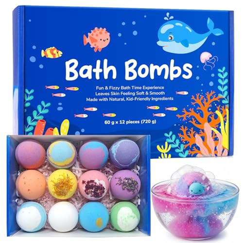 Lot de 12 bombes de bain pour enfants avec jouets surprises, extraits de plantes naturelles, thème océan