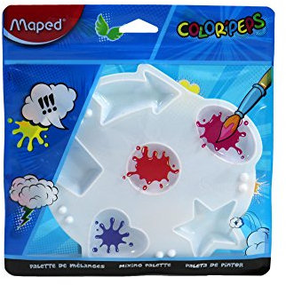 Maped - Accesorios de Pintura - Paleta de Pintura - Diseño Divertido con Formas - Color Blanco - 6 Compartimentos - Incluye Soportes para Reposar Pinceles - Fácil de Limpiar