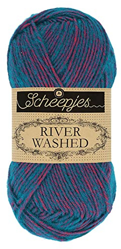 Scheepjes River Washed Yarn, 50 g (1.76 oz) – 941 Colorado, Cotton-Acrylic Blend, Purple/Blue/Pink