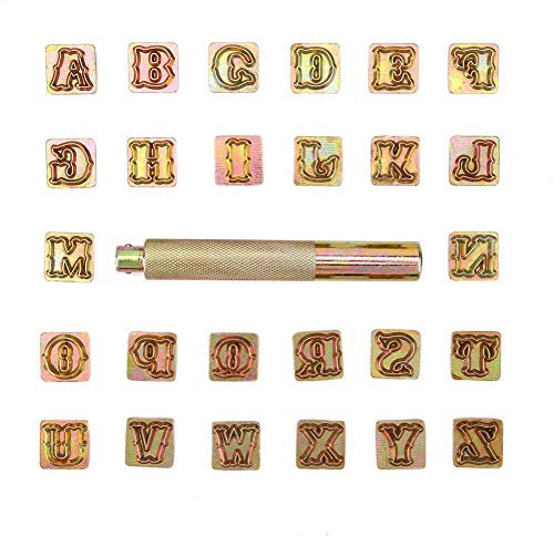 Schlagbuchstaben 10Mm Metallstempel Set, 26 STK A~Z Buchstaben Leder Stempel aus Metall, 13mm Leder Stempel Prägestempel mit Schlaghammer für Leder, Kunststoff und Weichmetall