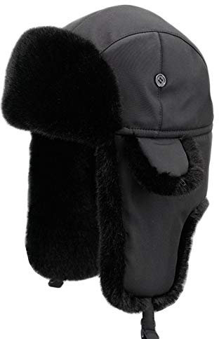 Insun Unisex Warme Fliegermütze Winter Fellmütze Trappermütze mit Kunstfell Schwarz 1 M