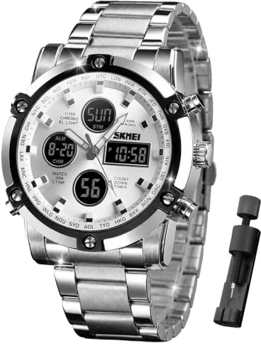 SKMEI Reloj de Pulsera para Hombre, Resistente al Agua, analógico, Militar, Digital, LED, cronógrafo, Acero Inoxidable, Relojes de Negocios para Hombre