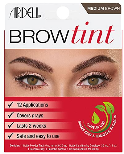 Ardell Brow Tint Kit Medium Brown – Eyebrow Dye Kit, Long-Lasting Brow Color with Natural Extracts, DIY Eyebrow Tint for Full Gray Coverage, 1 Pack