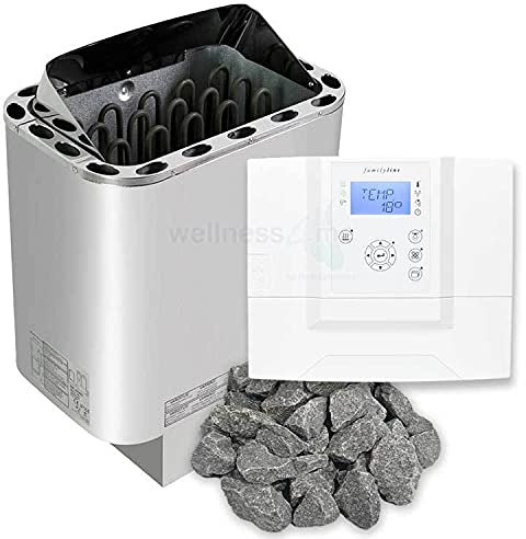 Well Solutions Saunaofen Edelstahl Next 9 kW/Externer Sauna Steuerung familyline mit 2 Fühler - Made in Germany/Temperaturanzeige in Display/Original Marke Well Solutions®