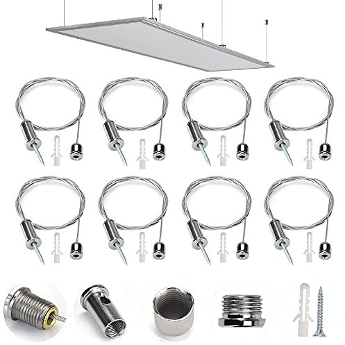 BUZIFU 8 PCS LED Panel Light Suspension Systems Kit 1 Meter Rope Suspension Ceiling Lights Hanging Wire Lights Suspension Cables Kit Pendant Lights Fitting for Ceiling LED Panel Light Aquarium Lights