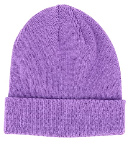 Bonnet Homme ou Femme Lilas - Bonnet Hiver Basic en Maille sans Pompon - 100% Acrylique - avec ou sans Revers - Modèle Simple et Classique sans Marque - Taille Unique