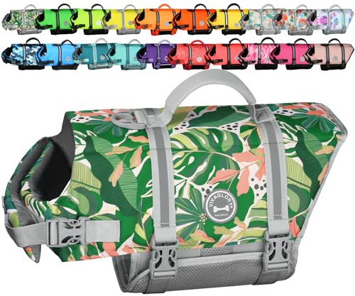 VIVAGLORY Dog Life Vest Rip Stop Dog Life Jacket, XS, Floral