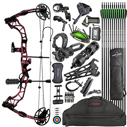 surwolf CompoundBogen Set, Jagd und Zielen, Compound Pfeil und Bogen Set, Zuggewicht 35-70 lbs einstellbar, IBO Geschwindigkeit bis zu 320 FPS, mit Bogenschießen Jagdzubehör (Rot Camo)