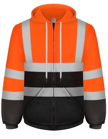 Graunton Pull de Travail Homme Chantier Avec fermeture éclair et 2 poches, Hi Vis Sweat de Travail pour Femmes Hommes, Hi Vis Vetement de Travail Homme Pour Trafic Activités extérieures,Orange Noir,L.