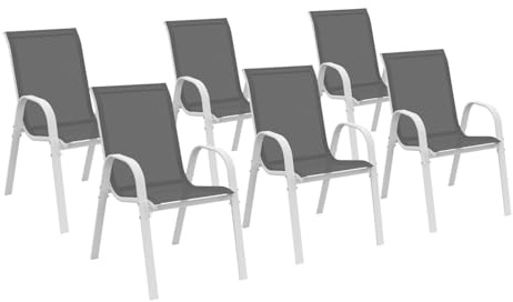 IDMarket - Lot de 6 chaises de Jardin LYMA empilables Gris | En métal et textilène