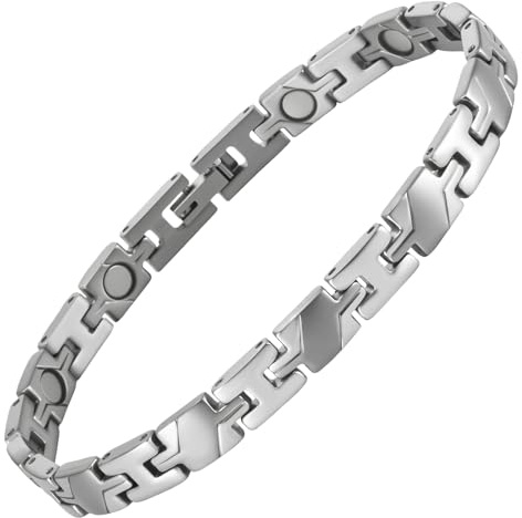 YINOX supermagnetiskt damarmband, rostfritt stål magnetarmband, dammodearmband, innehåller 15 NdFeB-magneter och högkvalitativ presentförpackning (21 cm) (silver)