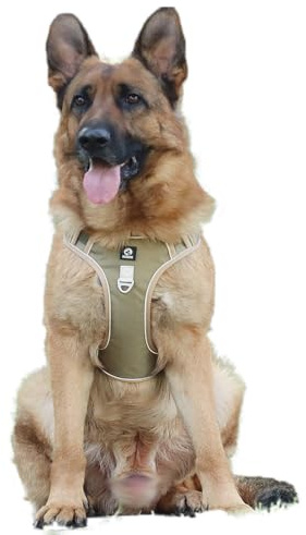 Coogime atmungsaktives Hundegeschirr No Pull Brustgeschirr Reflexstreifes Geschirr für Hunde Sicheres Welpengeschirr Führung Einstellbar Weich (Khaki, m)