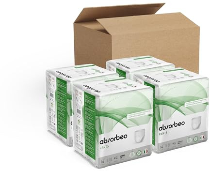 Absorbeo Pants Extra, Pantalones Absorbentes Elásticos para Incontinencia Moderada, Comodidad, Protección Total, Sistema Antiodor, Transpirables, Unisex, Talla M, 4 Paquetes de 14 (56 en total)