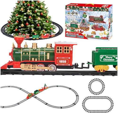 Daity Elektrischer Weihnachtszug mit Licht Sound und Lokomotive 3 Autobox Eisenbahn Kinder elektrisch Zug um den Weihnachtsbaum geeignet für Kinder ab 3 Jahren