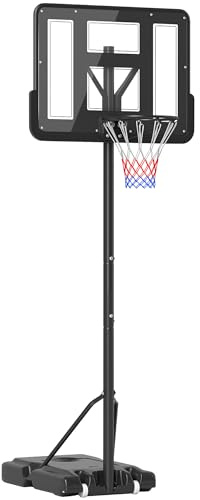 HOMCOM Canasta de Baloncesto de Exterior con Altura Ajustable 220-365 cm Aro de Baloncesto Portátil con Soporte Canasta de Baloncesto con Ruedas Base Rellenable Negro
