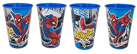 4 x Kinder Trinkbecher 260 ml/wählbar: Cars - Paw Patrol - Avengers - Blaze/Becher Glas aus Kunststoff BPA frei - Geschenk für Jungen (Spiderman x 4)