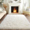 BSGIFT Teppich Creme 120x160 Flauschiger Hochflor Teppich Wohnzimmer, Modern Shaggy Langflor Wohnzimmerteppich Bettvorleger High-Pile Carpet rutschfest für Schlafzimmer Kinderzimmer