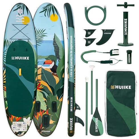 HUIIKE Tabla Paddle Surf Hinchable con Accesorios Incluidos, Remo, Quillas, Inflador. Stand Up Paddle Board Gran Estabilidad y Resistencia. 305 x 84 x 15 cm, Soporta hasta 130 kg