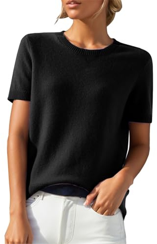Chanpning Pull d'été pour Femme,Pull à Manches Courtes Haut en Tricot Couleur Unie Léger élégant Col Rond Décontracté Printemps Été Pullover Tops