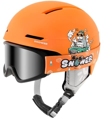 SNOWER Kids Ski Helmet with Goggles Set, Shockproof Durable PC Shell & EPS Foam, Snowboard Helmet and Goggles for Boys & Girls