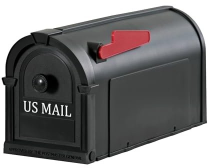 Postal Pro, The Hampton Mailbox, Durable Plastic, Easy to Install, Flag Included, Black