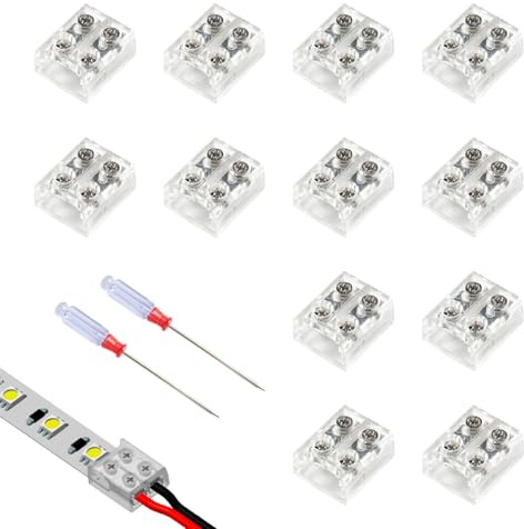 Uliwamowi 12 piezas 5V 12V 24V Conector para Tira LED 2 Pin 10mm Conector para Tira LED de 2 Pin Monocromo 5050 5630 2835, Kit Conectores Rápidos Sin Soldadura con Destornillador