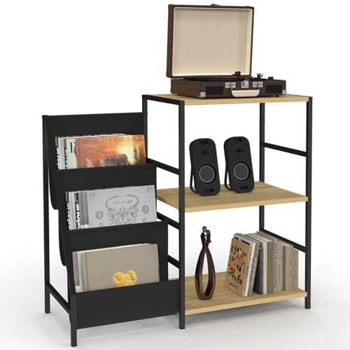 IDMarket - Mueble auxiliar con estantes, soportes de vinilo y platino Nevil Design Industrial