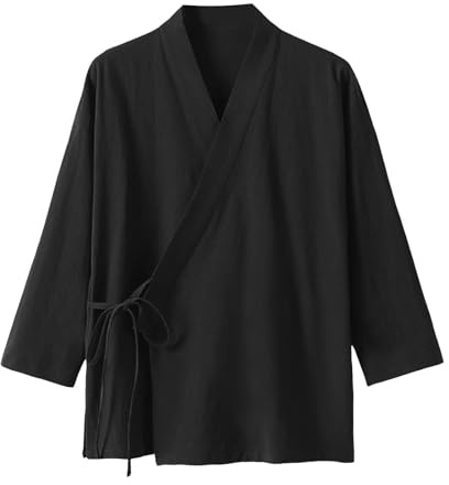 Generisch Veste kimono unisexe aspect lin - Veste légère de style japonais - Chemise Noragi décontractée pour l'été et les loisirs, Style_s01 Noir, 3XL
