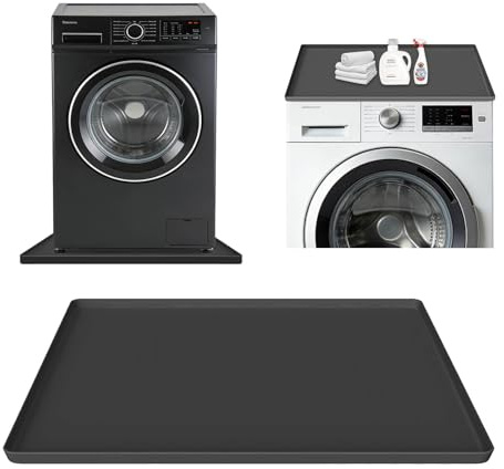 27 x 27 Silicone Washing Machine Drain Pan, Waterproof Washer Drip Tray with Raised Edge, Non-Slip Anti-Vibration Mat for Washing Machine, Dryer, Refrigerator, Floor Leak Protection Pad (Black)