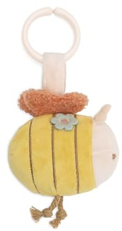 Jollein Suspension pour poussette - Pretty Picnic Bee - pour poussette et siège auto - avec papier froissé et grelot - jouet sensoriel nomade - avec anneau en plastique pour la fixation - jouet bébé