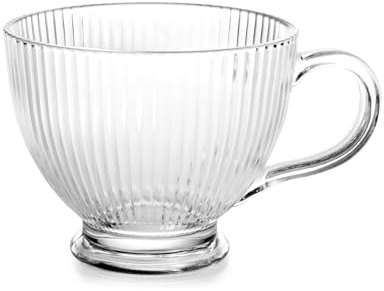 H&H Set 6 Tazze Jumbo in Vetro Epoque Trasparente, Senza Piattino, Capacità 420cc, Eleganti e Pratiche