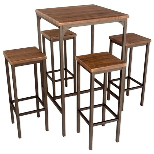yelloo - Set tavolo Alto e spazioso con 4 sgabelli bar per Cucina, tavolo da cucina, adatto da interno o esterno solo sotto gazebo tenda terrazza (ROMA 66x66 cm Marrone)