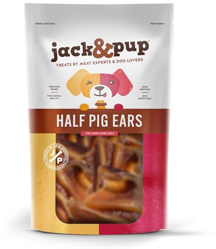 Jack&Pup Half Pig Ears for Dogs (18 Pack) - All Natural Single Ingredient Pigs Ears Halves - Premium Dog Ear Treat - Dog Chew Treats for Large and Small Breeds