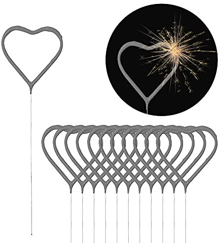 Wunderkerze 12er Set Herz H 18 cm Geburtstagskerze Kerze Brenndauer 30-35 Sekunden Feuerwerkskörper Partydeko (1x 12er Set Wunderkerze Herz)