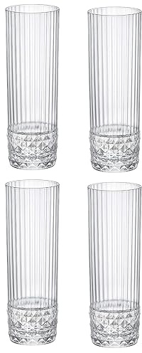 Bormioli Rocco America '20s 13.5 oz. Long Drink Drinking Glasses, Clear, Set of 4