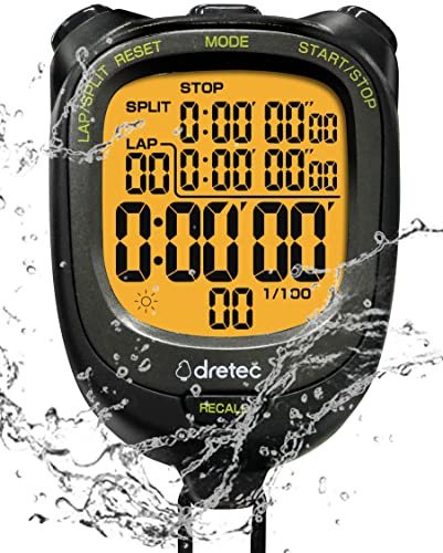 Dretec - Cronometro sportivo digitale/timer conto alla rovescia con sveglia calendario orologio, impermeabile IPX7, display LCD extra large per corsa nuoto arbitro allenatori allenamento