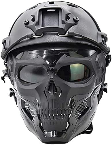 PJ Tactical FSAT Helm mit einstellbarer Airsoft Skull Vollgesichts Maske