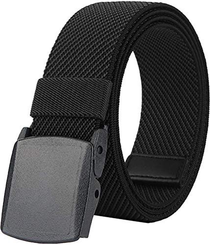 LionVII Ceinture Élastique pour Homme, Ceinture Unisexe Réglable, Sans Métal, Tissu élastique Extensible pour le Travail, 3.8cm * 130cm, Noir