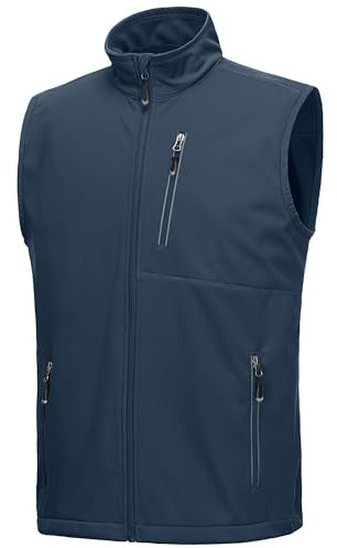 33,000ft Men's Lightweight Softshell Gilet, Windproof Waterproof Outerwear Vest Gilets Sleeveless Jacket for Cycling Running Hiking Golf Travel Midnight Blue XL