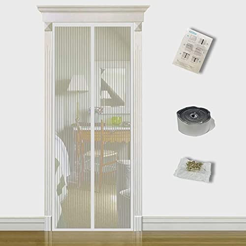 TQFlow Moustiquaire Porte Magnétique,180x220cm Rideau en Maille Anti Moustique Mouches Insectes,Aimantée Bande Adhésive Fermeture Automatique,Facile à Installer Sans Perçage,Blanc