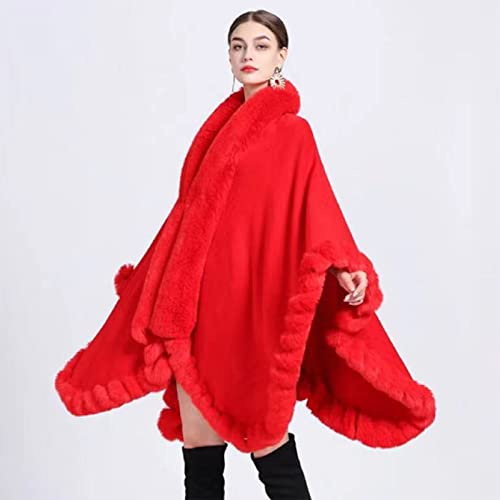 Scialle in Cashmere Finto Mantella Invernale da Donna Mantello Caldo Mantello con Collo a Sciarpa Poncho Scialle in Pelliccia Sintetica Avvolge Cardigan Lavorato a Maglia da Donna (Taglia Unica)