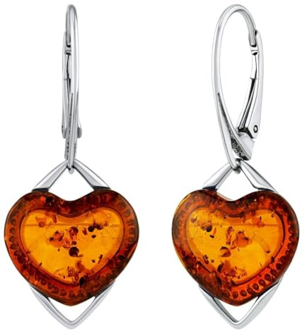 SILVEGO Orecchini da donna in argento sterling 925 con vera ambra cuore, Ambra, Ambra