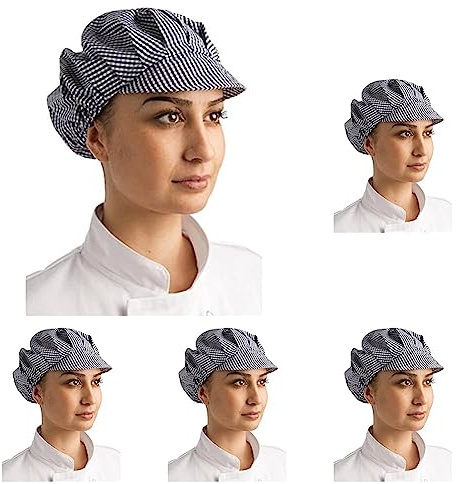 Whites Chefs Apparel B257 Check Peaked Hat, One Size, Blue and White (Pack of 5)