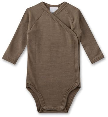 Sanetta Baby-Wickelbody langarm beige aus Merino-Wolle & Seide | Nachhaltiger und süßer Wickelbody für Mädchen & Jungen aus Wolle-Seide-Mix. Baby Wickelbody