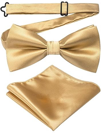 JEMYGINS Herren Fliegen Einfarbig in verschiedenen Farben Erhältlich Einschließlich Einstecktuchset,Champagner Gold