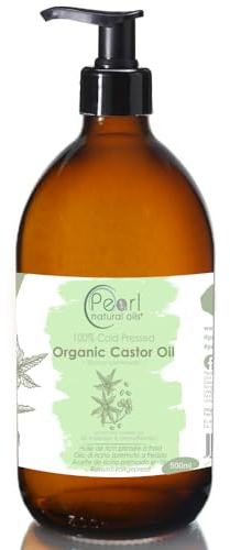 Cold Pressed Organic Pure Castor Oil 500 ml, Glass Bottle with a Pump, Vegan, BP Grade, Hexane Free, Non-GMO