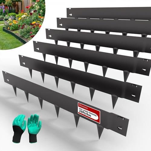 20ft. Galvanized Steel Landscape Edging (6-Pack) – 40 x 8 Metal Garden Border, Hammer-in Lawn Edging for Landscaping, Tree Rings, Yard & Pathway – Black Steel Lawn Edge for Garden Design